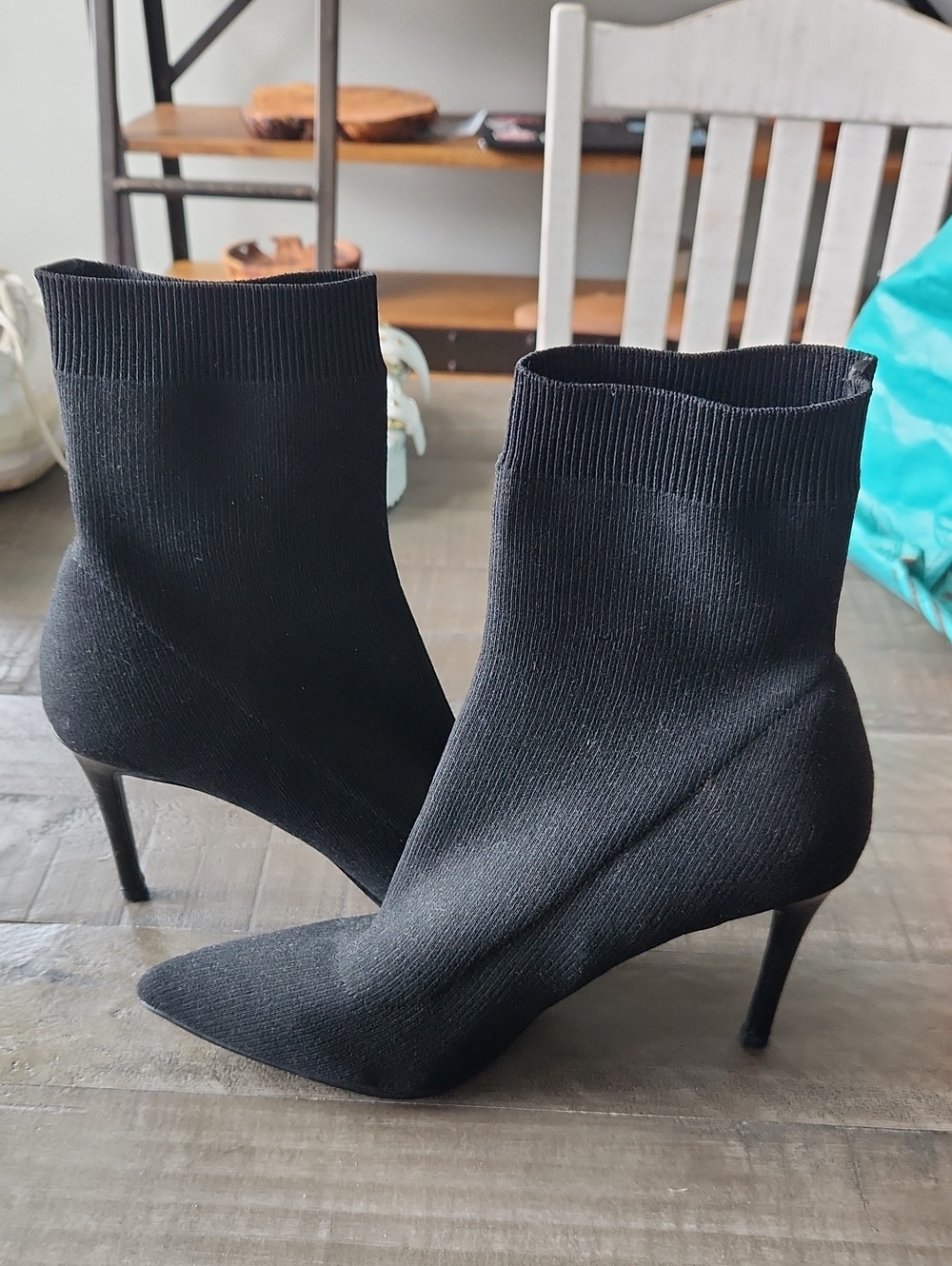 Claire's Black Knit Sock Ankle Boots with Stiletto Heel